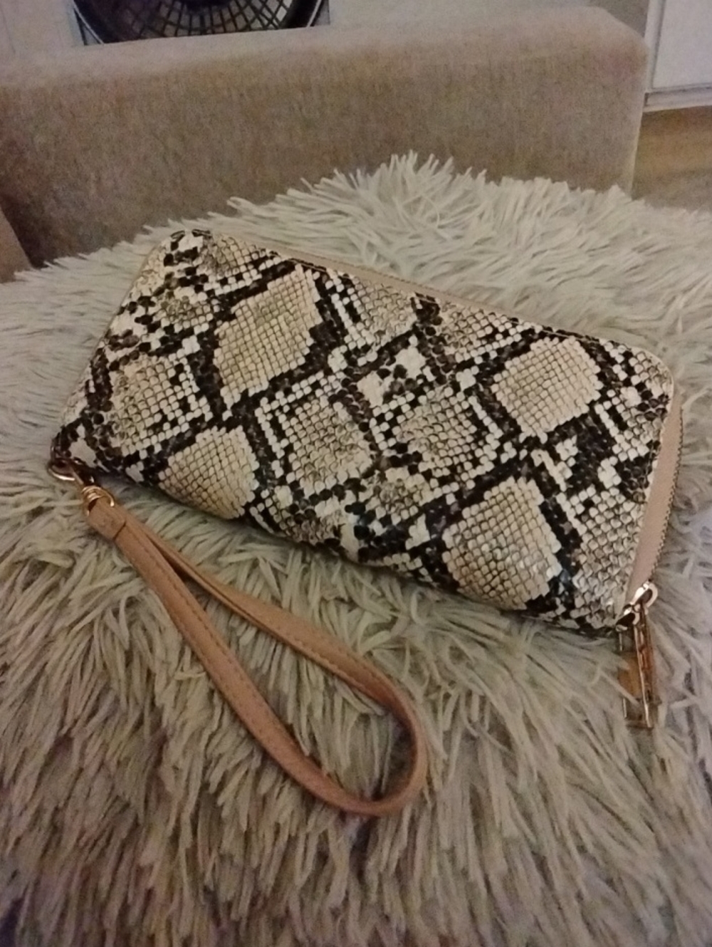 "a new day" Snakeprint Wristlet With 2 Compartments